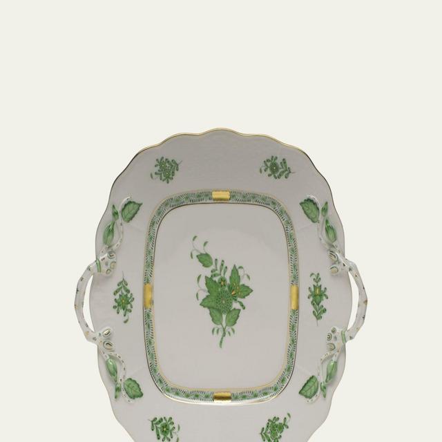 Herend Chinese Bouquet Green Square Cake Plate with Handles