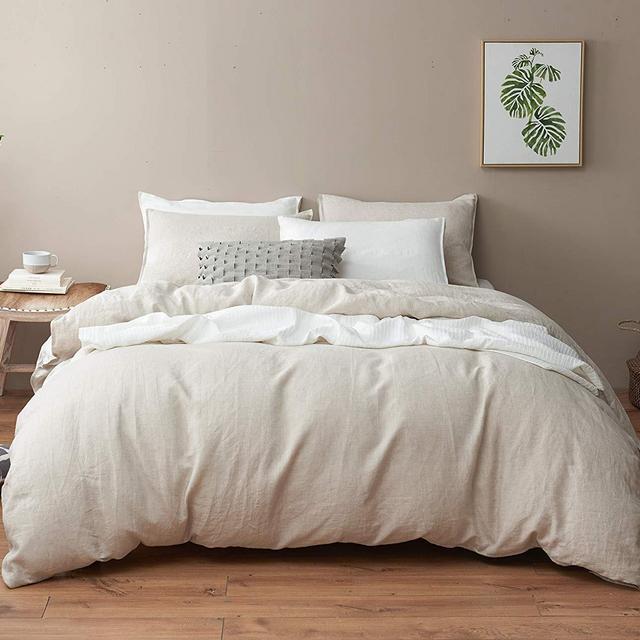 DAPU Pure Stone Washed Linen Duvet Cover Set 100% French Natural Linen European Flax (King, Natural Linen, Duvet Cover and 2 Pillowcases