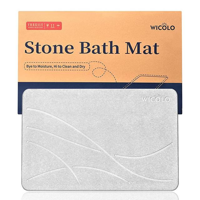 WICOLO Stone Bath Mat, Diatomaceous Earth Shower Mat Non Slip Instantly Removes Water Drying Fast Bathroom Mat Natural Easy to Clean (23.5 * 15inch, White)