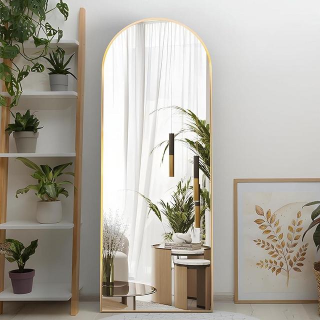 Manocorro 64"x21" Full Length Mirror, Arched Mirror, Floor Mirror with Stand, Full Body Mirror, Hanging or Leaning Against Wall, Gold Arch Standing Mirror Large Bedroom Mirror for Cloakroom (Gold)