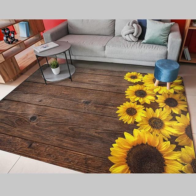 ALAZA Sunflower Floral Board Vintage Non Slip Area Rug 5' x 7' for Living Dinning Room Bedroom Kitchen Hallway Office Modern Home Decorative