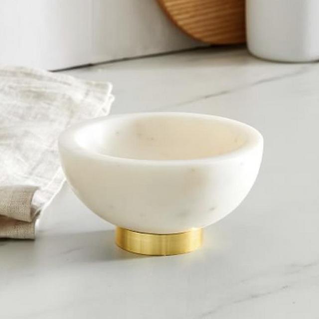 Marble & Brass Dip Bowl - White