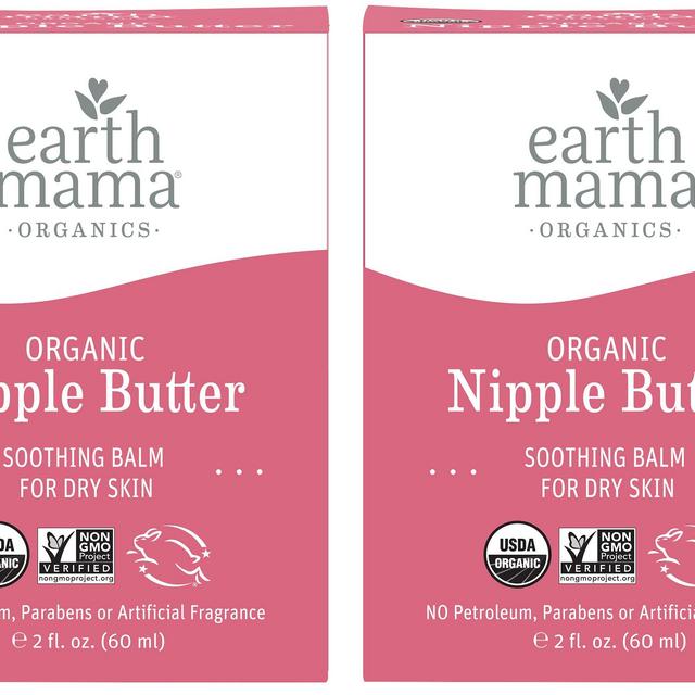 Organic Nipple Butter Breastfeeding Cream by Earth Mama | Lanolin-free, Safe for Nursing Dry Skin, Non-GMO Project Verified, 2-Fluid Ounce (2-Pack) (Packaging May Vary)