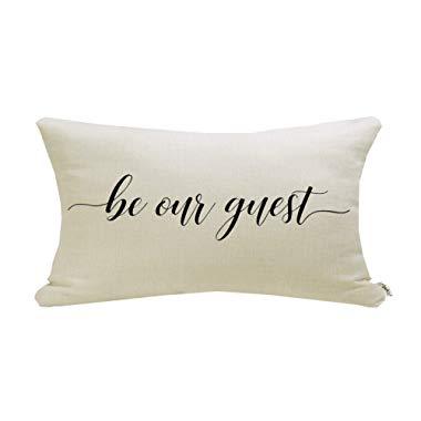 Meekio Farmhouse Pillow Covers with Be Our Guest Quote 12 x 20 inch Farmhouse Rustic Décor Lumbar Pillow Covers with Saying Guest Room Décor