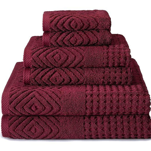 Texere 100% Organic Cotton 700 GSM Luxury Bath Towel Sets - Ultra Soft Hotel and Spa Quality, 2 Large Bath Towels, 2 Hand Towels, 2 Washcloths (Diamond, Merlot, 6 Piece)