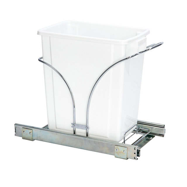 Glidez Chrome-Plated Steel Pull-Out/Slide-Out Discreet Single 5 Gallon Plastic Trash Can for Under Cabinet Use - Chrome and White