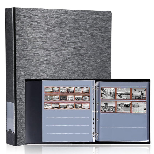 MUQING 2 in 1 Negative Storage Kit, 25 Pcs 135 35mm and 25 Pcs 120 Film Pages With 3 Ring Album Binder, Storage Box Set Acid Free Holder