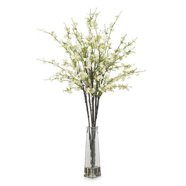 Nearly Natural Cherry Blossoms w/ Vase Silk Flower Arrangement in...