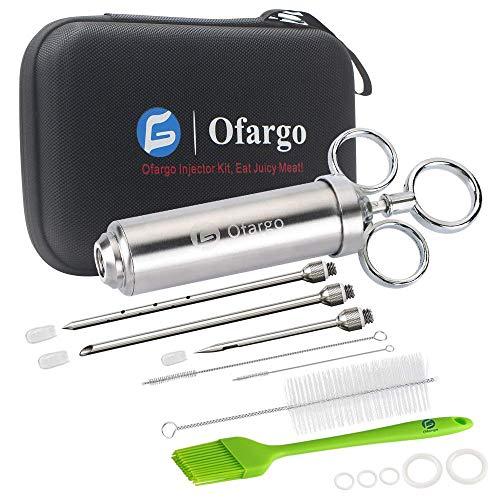 Ofargo 304-Stainless Steel Meat Injector Syringe with 3 Marinade Needles and Travel Case for BBQ Grill Smoker, 2-oz Large Capacity, Both Paper User Manual and E-Book Recipe