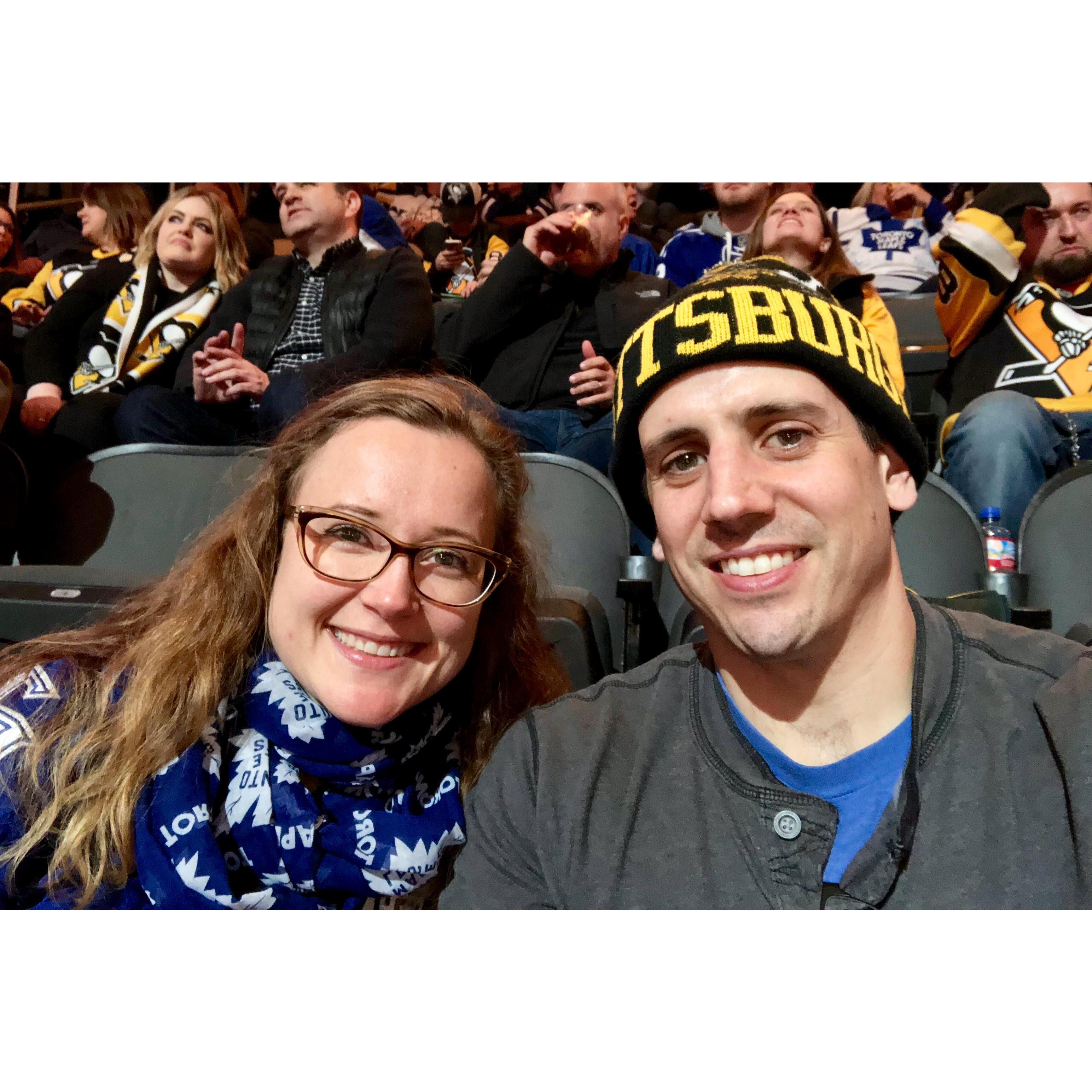 Leafs at the Penguins - before pic - both happy still :D