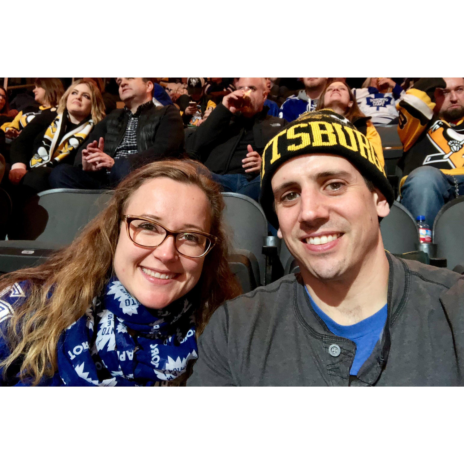 Leafs at the Penguins - before pic - both happy still :D