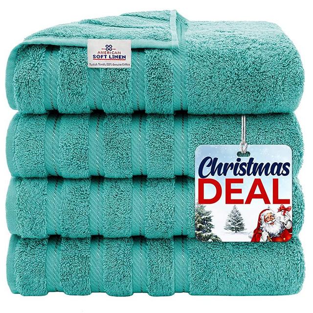 American Soft Linen Premium, 100% Turkish Genuine Cotton Towel Set Luxury Hotel & Spa Quality for Maximum Softness & Absorbency (4-Piece Bath Towel Set, Turquoise Blue)