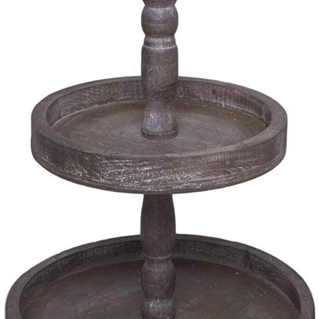 2 Tiered Tray Stand - Two Tier Tray Wood Farmhouse, Rustic, Vintage Decor. Table Kitchen Tray Wooden with Metal Round Decorative Handle. Cake, Cupcake, Cookie, Food and Party Display - Chocolate