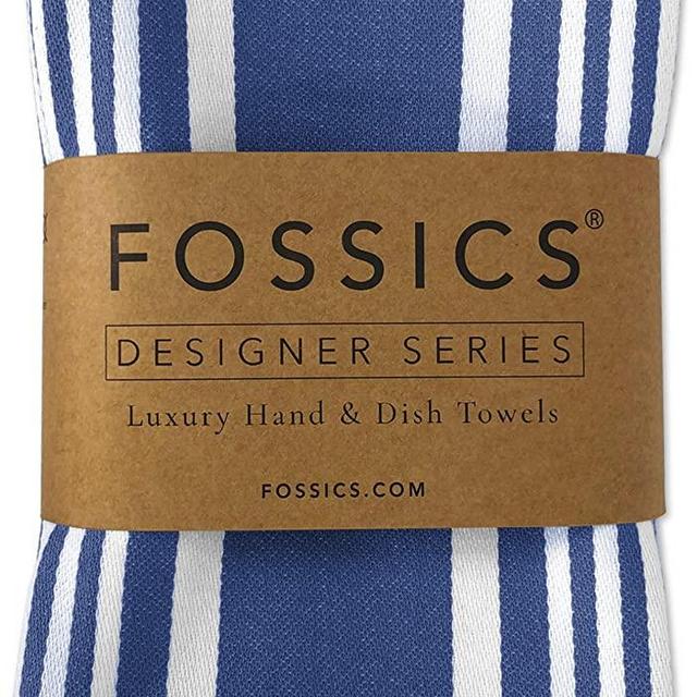 FOSSICS Designer Hand and Kitchen Dish Towels, One Half Dozen | Woven from 100% Responsibly-Farmed, Thick, Luxurious Cotton Cloth | Oversized 20 x 30 inches | Blueberry Stripe