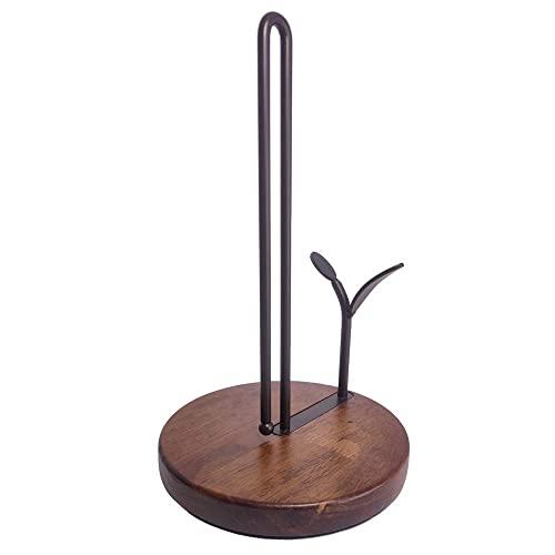 Paper Towel Holder Roll Dispenser Stand Wood Base,Rustic Standing Paper Towel Holder for Kitchen Countertop and Dining Room Table,Dark Brown