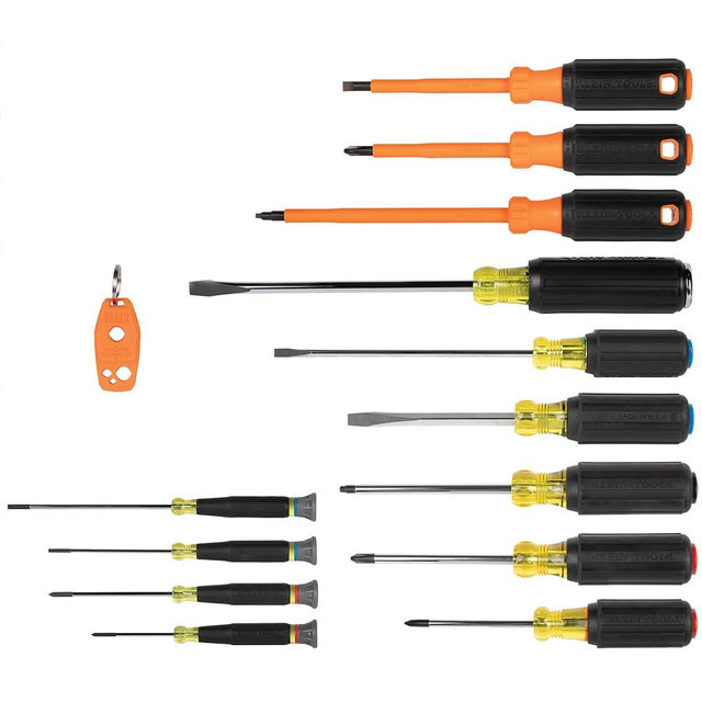 Klein Tools 85814 14-Piece Screwdriver Set, 4 Precision, 5 Standard Drivers with Color-Coded Handles, 3 Insulated Screwdrivers, 1 Demolition Driver, and Magnetizer