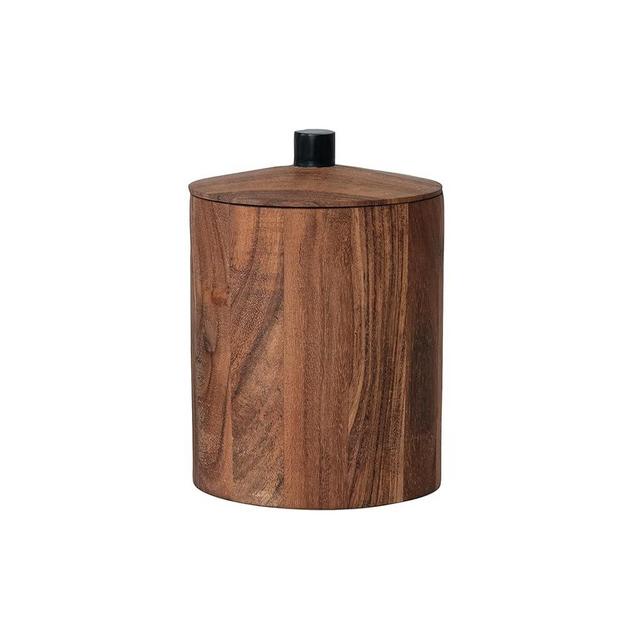 Bloomingville, Natural and Black Acacia Wood Canister with Handle and Rim, 6" Round x 8-1/2"H