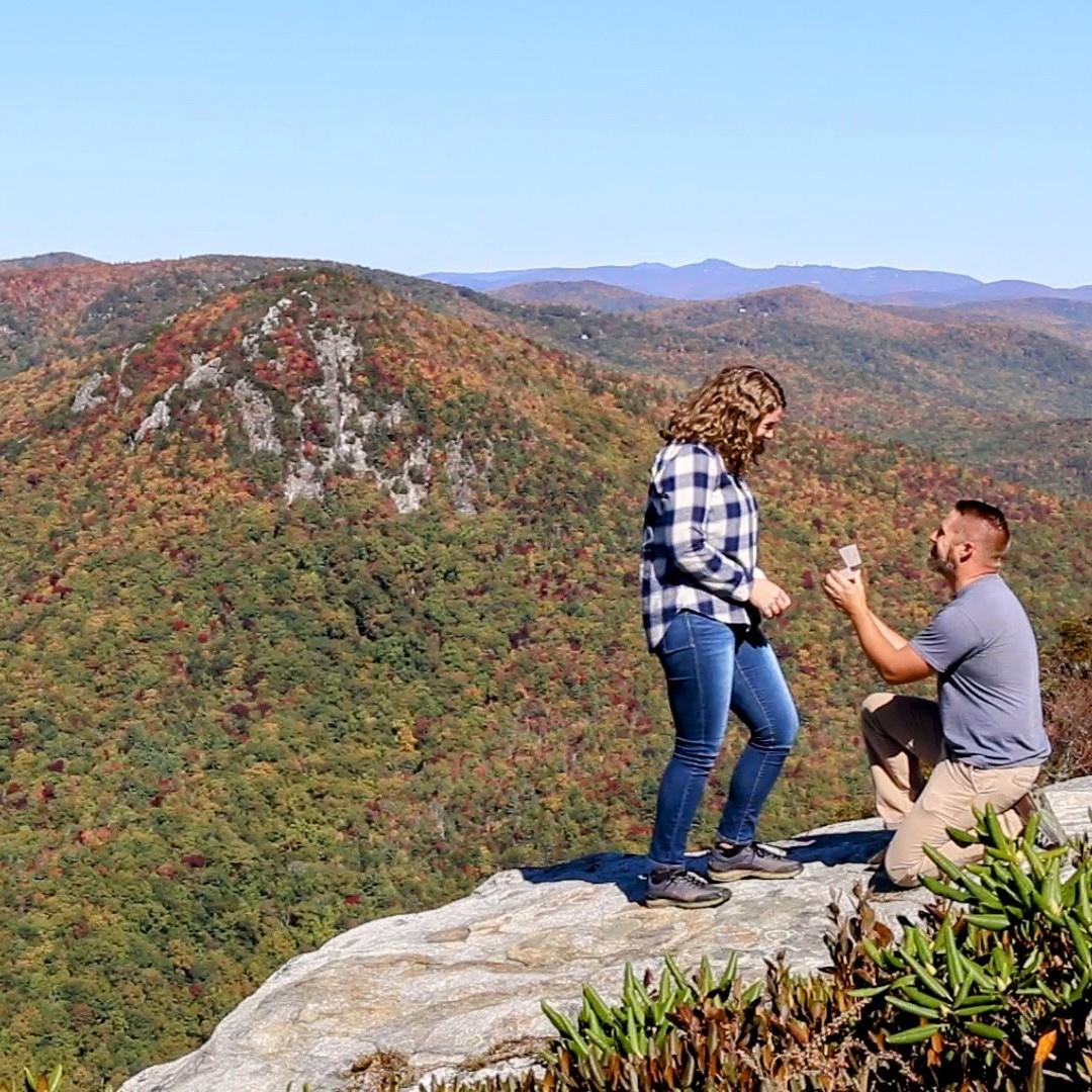 October 2021 - hiking at Table Rock Mountain, NC. Paul proposed. Donna said 'Yes!'