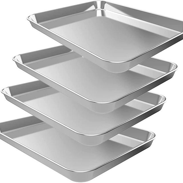 Baking Sheet Set, 4pcs Stainless Steel Cookie Sheet for Baking, Nonstick Baking Pans Set for Oven, Heavy Duty Quarter Sheet Pan Non Toxic, Rust Free, Mirror Finish, Dishwasher Safe (12 INCH)