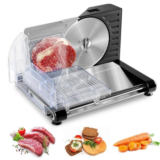 OSTBA Foldable Meat Slicer, Electric Deli Food Slicer with Food Tray, 0-18mm Adjustable Thickness Meat Slicer for Home, Portable Collapsible Food Slicer with Stainless Steel Blades, Cuts Ham, Bread