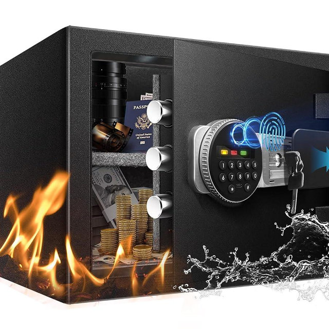 Fdsutvit 2.0 Cu Ft Fireproof Safe for Home, Safe Box with Biometric Fingerprint Lock, Digital Keypad, Removable Shelf & Keys, Home and Office Use Document Box