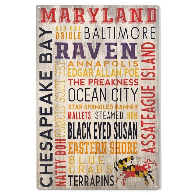 Lantern Press 10x15 Inch Wood Sign, Ready to Hang Wall Decor, Maryland, Rustic Typography