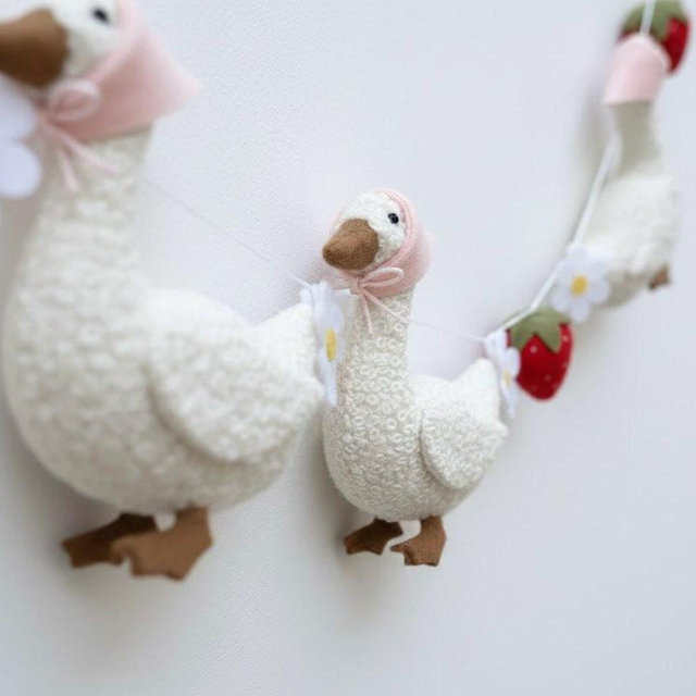 Goose and Strawberry Felt Garland, Cottagecore Nursery Wall Decor, Bunting
