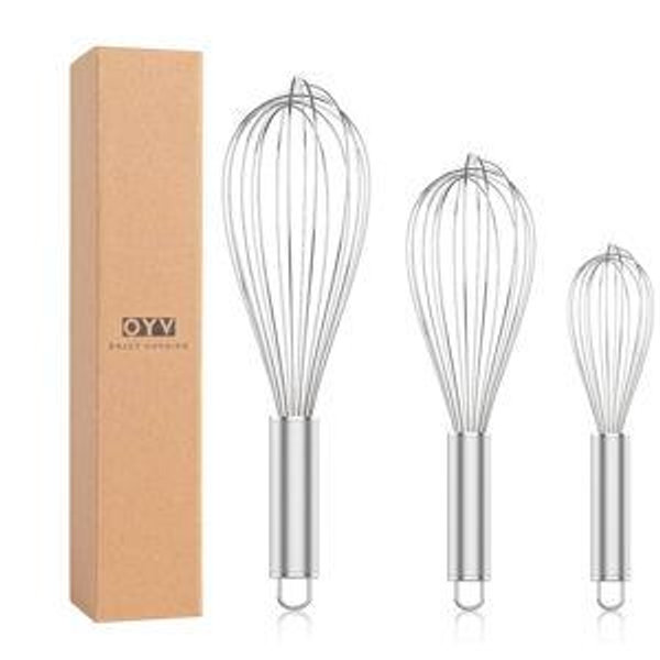 304 Stainless Steel Whisk Set, Dishwasher Safe Rustproof Metal Whisk, Professional Balloon Wire Whisks for Kitchen Cooking, Perfect For Blending, Whisking, Baking, Beating, 3 Packs (8" 10" 12")