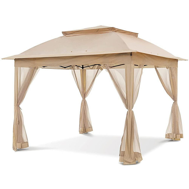 Cool Spot 11'x11' Pop-Up Instant Gazebo Tent with Mosquito Netting Outdoor Canopy Shelter with 121 Square Feet of Shade by COOS BAY(Khaki)