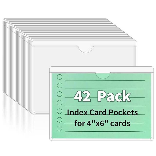 NIUBIER Storage Bin Labels, 42 Pack 4x6 Index Card Holder, Clear Adhesive Pockets, Removable Tote Labels Stickers for Packing Moving Box & Containers, Easy Peel Off