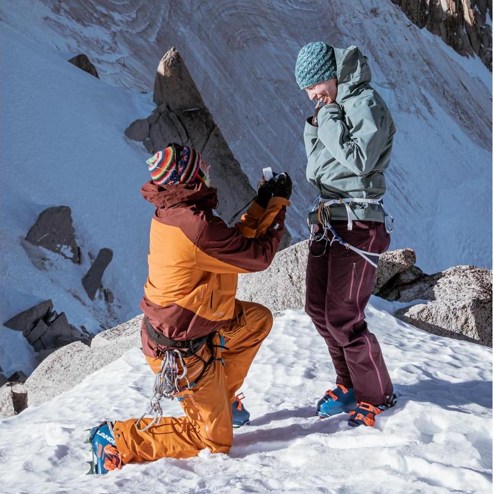 Ben dropped to one knee and asked "Will you be my ski partner forever?"