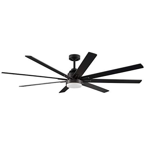 Rivet Modern Remote Control DC Motor Ceiling Fan with 18W Integrated LED Light. 72"W x 10"H, Black