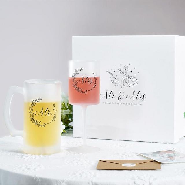 AW BRIDAL Engagement Gifts for Couples Newlyweds Wedding Bridal Shower Gifts Bride Gifts Mr and Mrs Champagne Flutes Wedding Glasses for Bride Groom Wine Glasses Beer Mugs