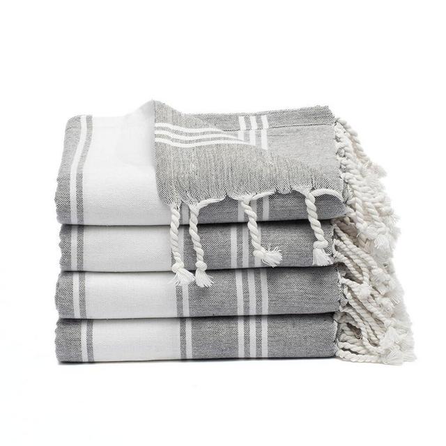 9Threads Cotton Turkish Beach Towel Towels Oversized 36"x72" Pool Absorbent Extra Large Quick Dry Sand Travel Towel (Grey, 4 Pack)