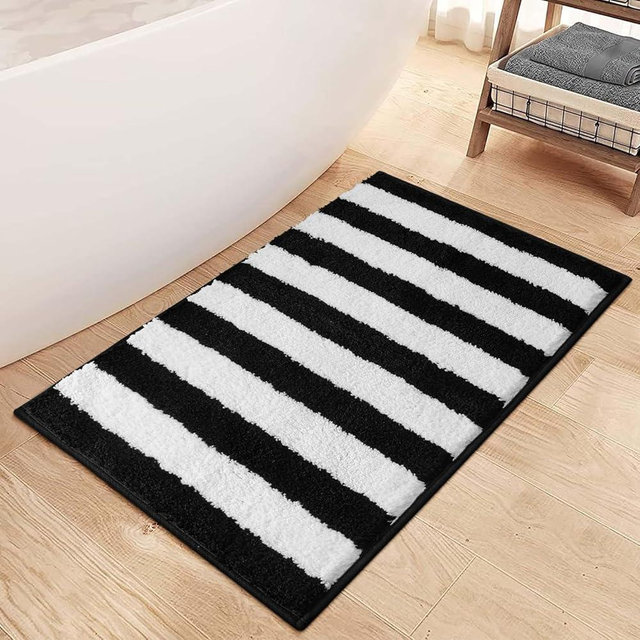 Sivilife Black and White Striped Bath Mats for Bathroom, Non Slip Machine Washable Bathroom Rugs, Soft Thick Plush Water Absorbent Bath Rugs Microfiber Geometric Door Mats for Shower Tub Sink, 20"x32"