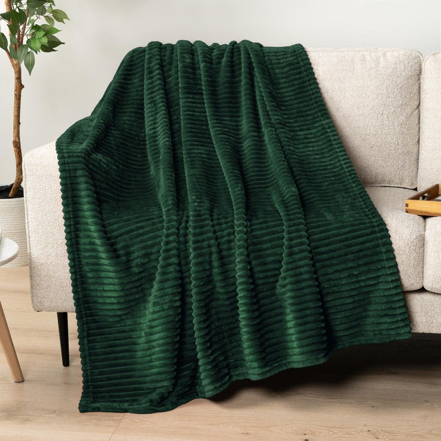 PAVILIA Super Soft Fleece Flannel Ribbed Striped Throw Blanket, Luxury Fuzzy Plush Warm Cozy, Emerald Green/Throw - 50x60, St Patricks Day Gift