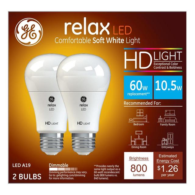 Relax soft white hd 60watt equivalent a19 LED 2pk