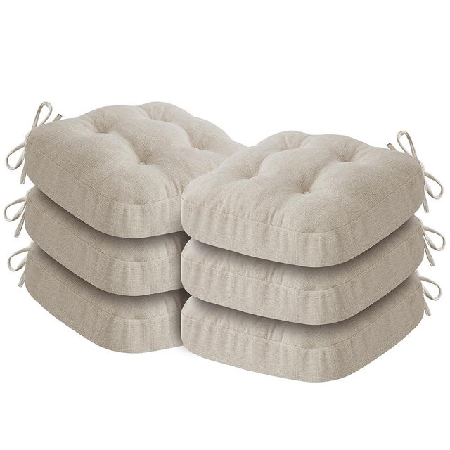 IASEAHK Chair Cushions, Foam Dining Chair Cushions, Tufted Indoor Chair Pads, Set of 6, Beige, 16.5” x 16.5” x 3.5”