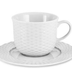 Pillivuyt Basketweave Porcelain Cups & Saucers, Set of 4