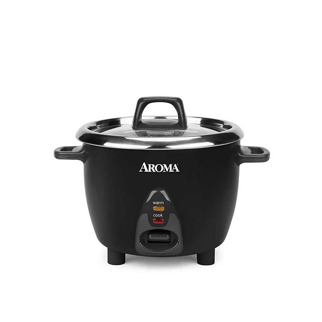 Aroma Housewares Select Stainless Rice Cooker & Warmer with Uncoated Inner Pot, 6-Cup(cooked)/ 1.2Qt, ARC-753SGB, Black
