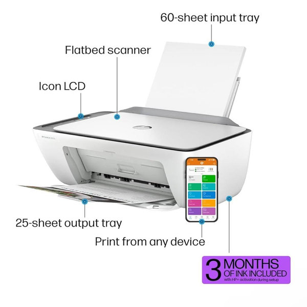 HP DeskJet 2855e Wireless All-in-One Color Inkjet Printer, Scanner, Copier, Best-for-home, 3 months of Instant Ink included (588S5A)