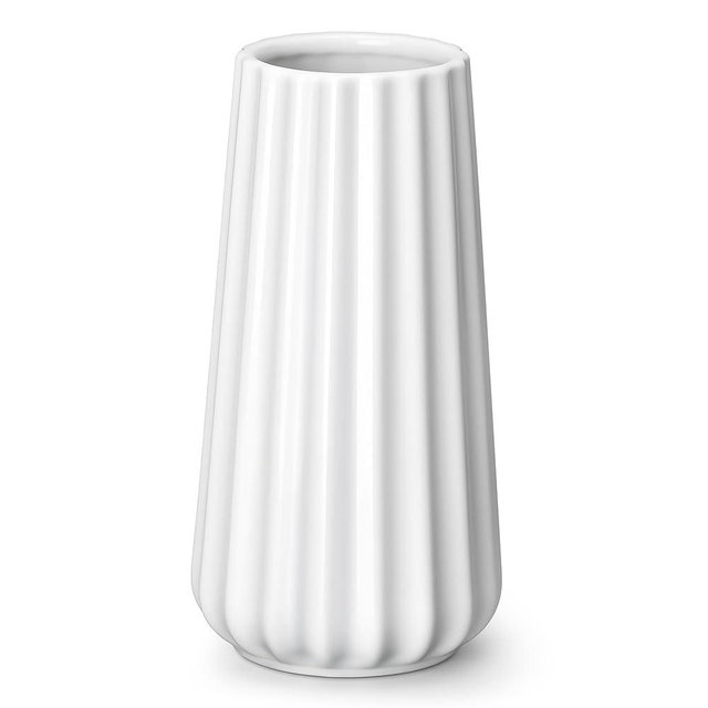vancasso Ceramic Vase, 7.8 Inch Modern Ribbed Glossy Decorative Vase, Flower vase for Home Decor, Living Room, Bedroom, Office Decor, White