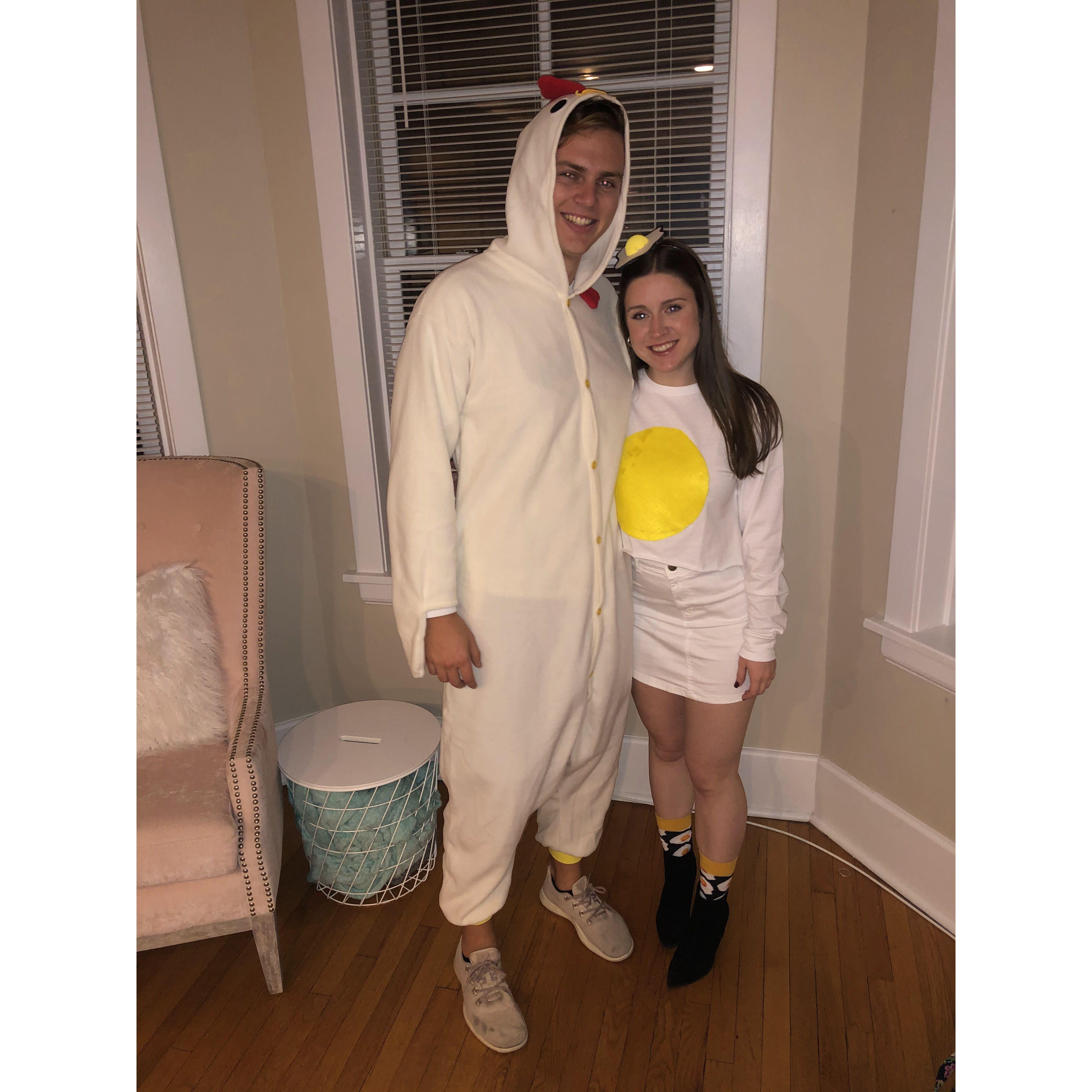 Meggan's friends from college nicknamed her 'Egg', so for their first halloween as a couple, this was the obvious costume choice