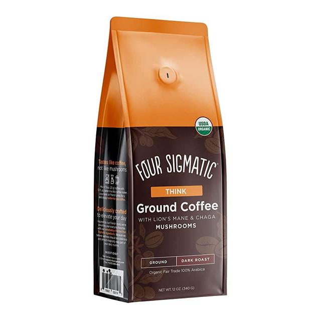Four Sigmatic Mushroom Ground Coffee, Organic and Fair Trade Coffee with Lions Mane, Chaga, & Mushroom Powder, Focus & Immune Support, 12 Oz Pack may Vary