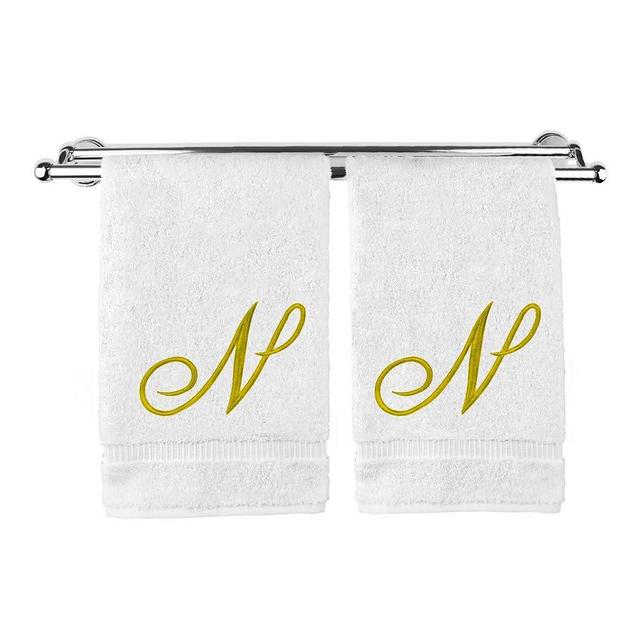 Monogrammed Hand Towel, Personalized Gift, 16 x 30 Inches - Set of 2 - Gold Embroidered Towel - Extra Absorbent 100% Turkish Cotton- Soft Terry Finish - for Bathroom, Kitchen and Spa- Script N White