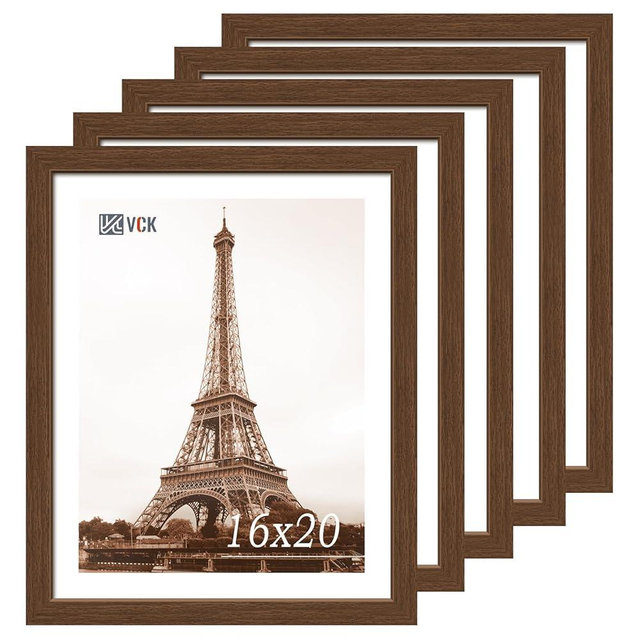 VCK 16x20 Picture Frames for Wall 5 Pack, Brown Wood Poster Frame, Exclusive Wood Grain, Wall Hanging