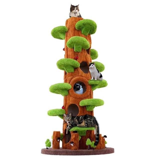 Xiamiao Magic Forest Cat Tree Tower, 90 inches Tall, Real Solid Wood Cat Tree for Multi-Cat Household