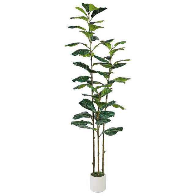 Alupssuc 6FT Artificial Fiddle Leaf Fig Tree with White Planter Pot, 6 feet Tall Fake Tree for Home Decor, Faux Ficus Tree Fake Moss for Indoor Outdoor Office Living Room