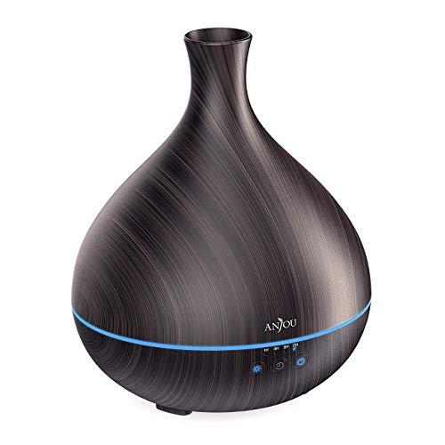 Essential Oil Diffuser, Anjou 500ml BPA Free Cool Mist Humidifier Wood Grain Aromatherapy Diffuser with 7 Color Changing Night for 12hrs of Continuous Quiet Diffuser Aroma (Brown)