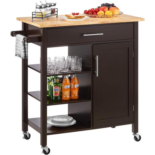 kealive Rolling Kitchen Island on Wheels with Natural Wood Top, Kitchen Cart with Storage Cabinet Drawer Towel Rack by Home Style, Espresso 34.7L x 18.5W x 36H